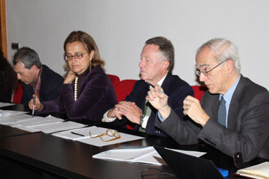 da sinistra il prof. andrea ratto, la prof.ssa emanuela abis, il prof. antonio tramontin e il preside antonello sanna (foto: unicaweb/unica.it)